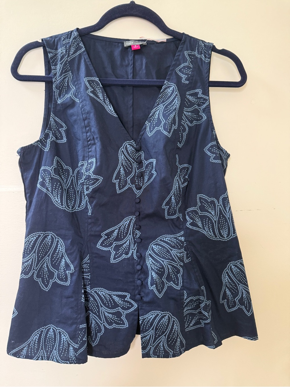 Vince Camuto Navy Tank with Light Blue Floral Stitching
